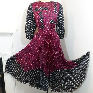 Vtg Diane Freis Polka Dot Georgette 2pc Dress M L